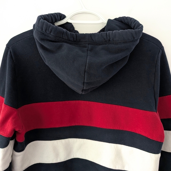 Hollister Women's Navy and Red Striped Hoodie - Picture 5 of 9